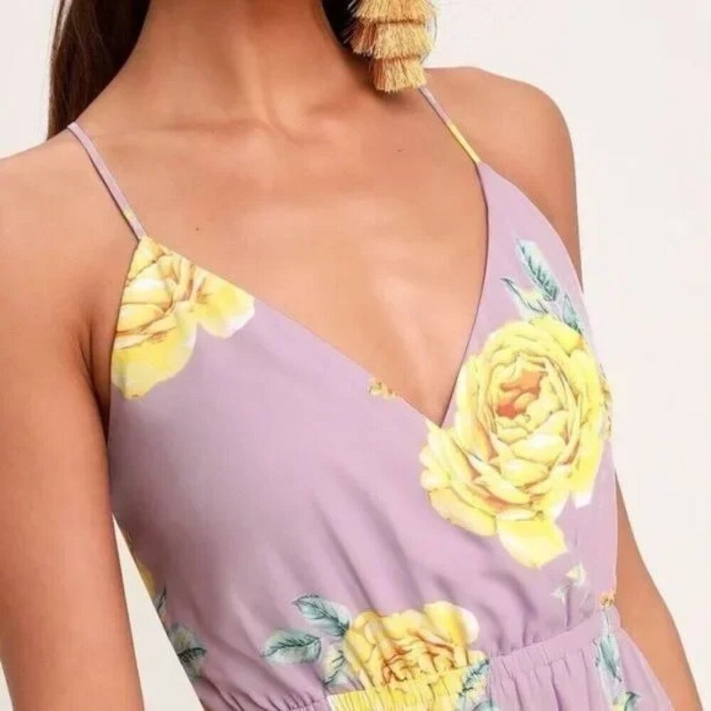 Lulus Kind & Loving Lavender Lined Chiffon Floral Almost Backless Maxi SzM - Picture 2 of 9